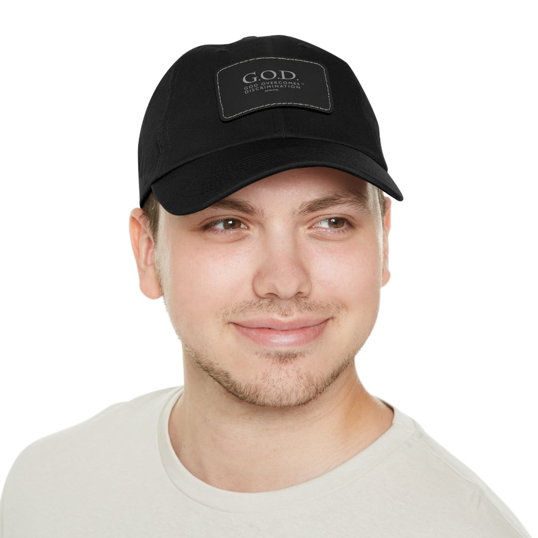 God Overcomes Discrimination Dad Hat with Leather Patch (Rectangle)