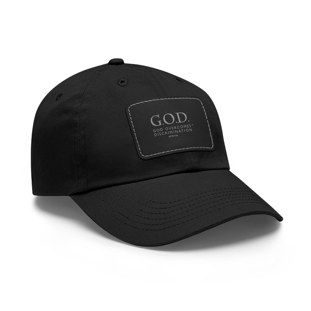 God Overcomes Discrimination Dad Hat with Leather Patch (Rectangle)