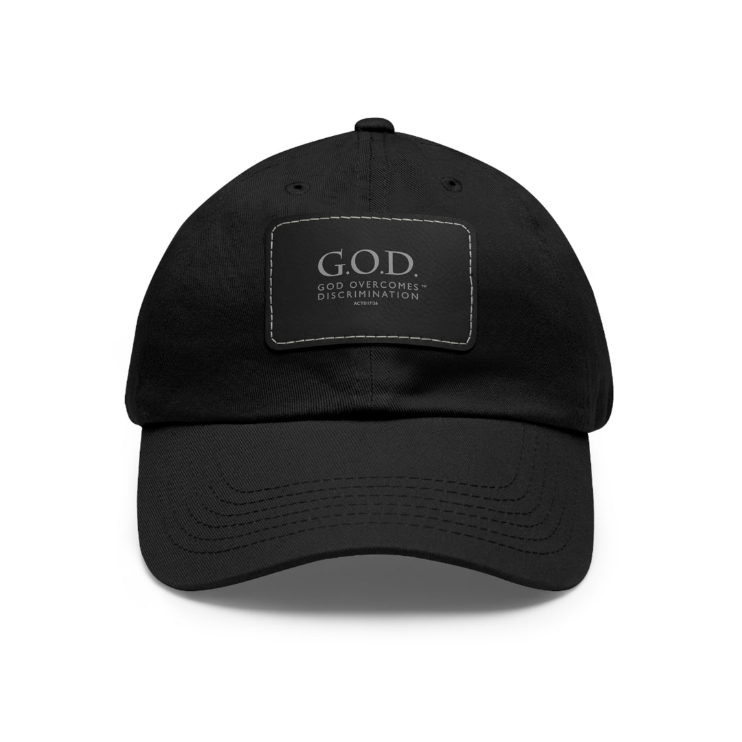 God Overcomes Discrimination Dad Hat with Leather Patch (Rectangle)