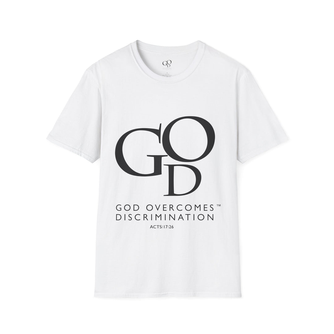 God Overcomes Discrimination 2 Unisex Softstyle T-Shirt Design 2