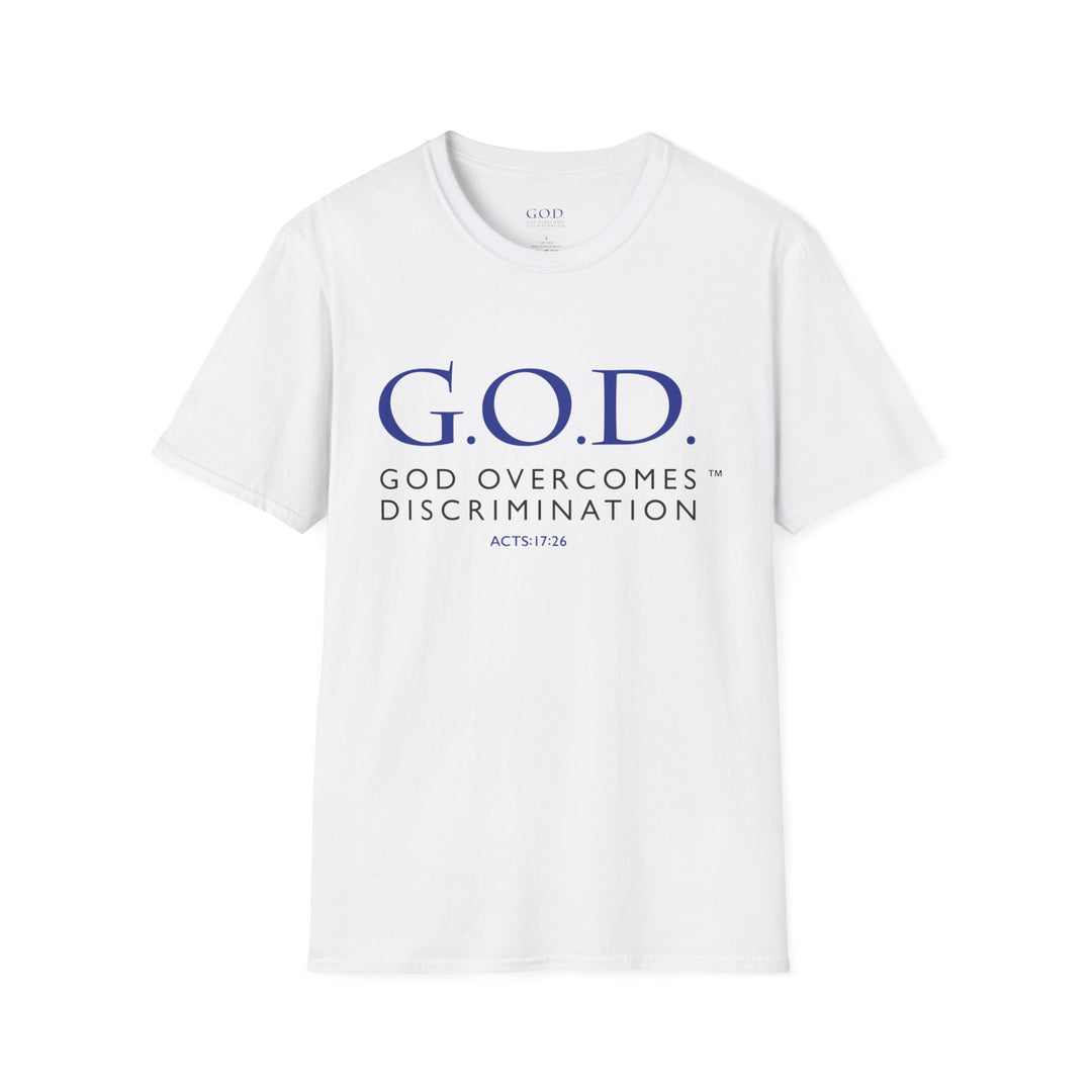 God Overcomes Discrimination  Unisex Softstyle T-Shirt Design 1